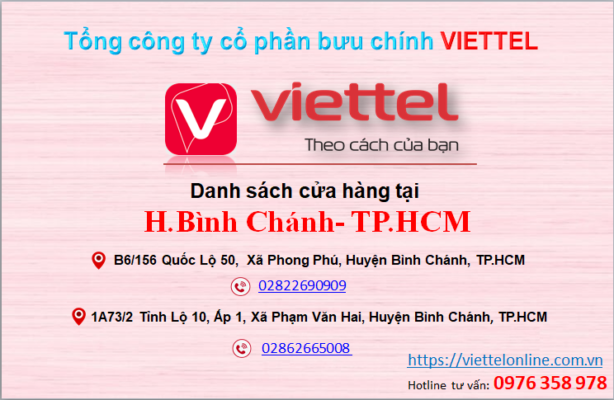 Các cửa hàng Viettel Bình Chánh TP HCM