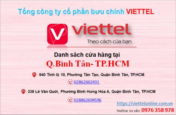 Các cửa hàng Viettel Bình Tân TP HCM