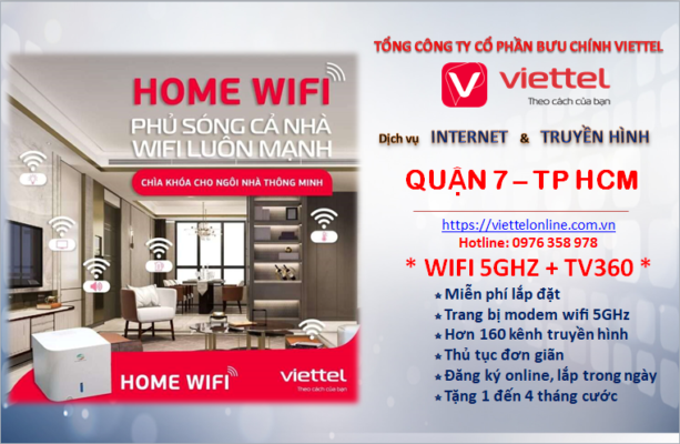Lắp mạng Viettel Quận 7- Dịch vụ internet cáp quang siêu tốc và truyền hình số độ nét cao của Viettel