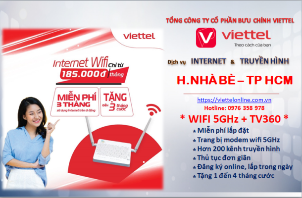 Lắp mạng Viettel Nhà Bè TP.HCM cung cấp đường truyền internet cáp quang siêu tốc và dịch vụ truyền hình số Viettel thế hệ mới.