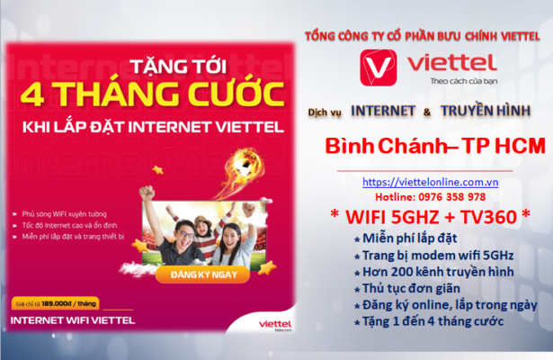 Lắp mạng Viettel Bình Chánh TP.HCM- Dịch vụ internet cáp quang siêu tốc được cung cấp bởi Viettel Telecom