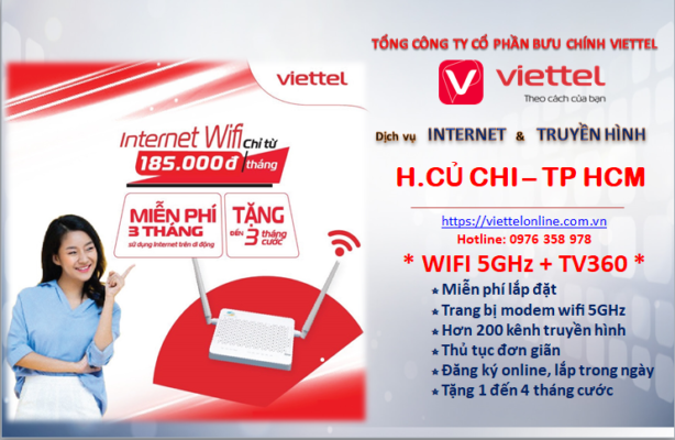 Lắp mạng Viettel Củ Chi- Dịch vụ internet cáp quang băng thông rộng được cung cấp bởi Viettel Telecom