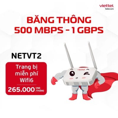 Gói NETVT2 là gói wifi 6 Viettel tốc độ cao dành cho nhà cấp 4. Giá cước chỉ từ 240K - 265K.